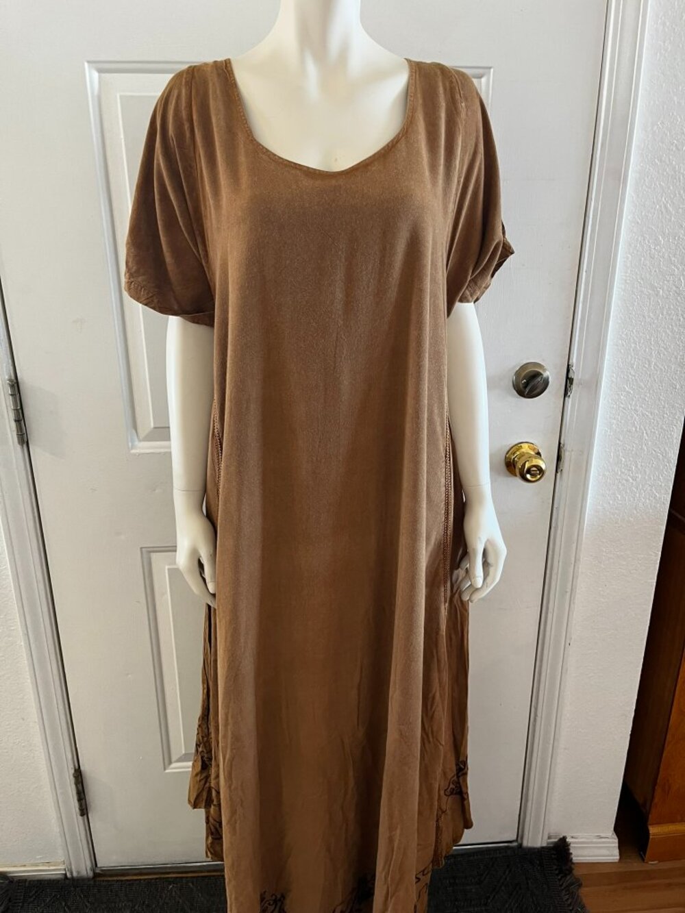 Himalayan Woman Brown Bohemian Embroider Ethnic Festival Maxi Dress Sz Free Size